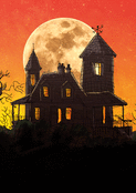 Maison hant&eacute;e sous la pleine lune d'Halloween